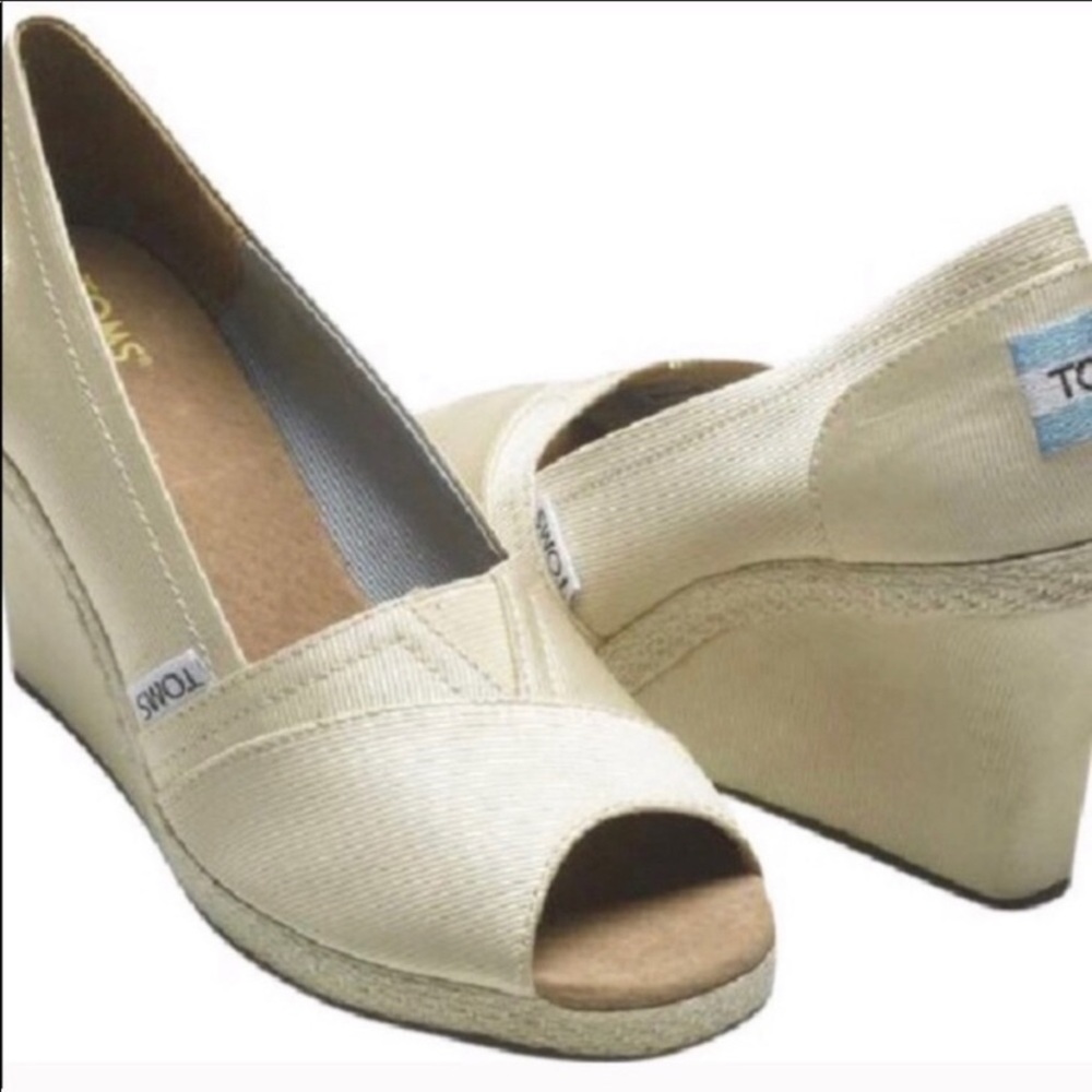 Cream Toms peep toe wedge